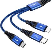 TOPK AN24 QC3.0 USB naar 8-pins + USB-C / Type-C + Micro USB 3-in-1 Swing-snellaadgegevenskabel (blauw)