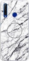 Voor Huawei P Smart + 2019 reliëf gelakt marmer TPU beschermhoes met houder (wit)