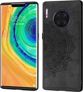 Voor Huawei Mate 30 Pro Reliëf Mandala-patroon PC + TPU + stoffen telefoonhoes met draagkoord & magnetisch (zwart)