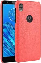 Voor Motorola Moto E6 schokbestendige krokodiltextuur pc + PU-hoes (rood)