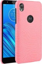 Voor Motorola Moto E6 schokbestendige krokodiltextuur pc + PU-hoes (roze)