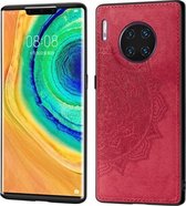 Voor Huawei Mate 30 Pro Reliëf Mandala-patroon PC + TPU + stoffen telefoonhoes met draagkoord & magnetisch (rood)