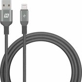 MOMAX DL11D 2,4 A USB naar 8-pins MFi gecertificeerde Elite Link nylon gevlochten datakabel, kabellengte: 1,2 m (donkergrijs)