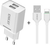 ENKAY Hat-Prince T003-1 10,5 W 2,1 A dubbele USB-oplader EU-stekker reisstroomadapter met 2,1 A 1 m 8-pins kabel