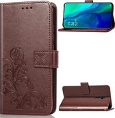 Lucky Clover Pressed Flowers Pattern Leather Case voor OPPO Reno 10x Zoom, met houder & kaartsleuven & portemonnee & draagriem (bruin)