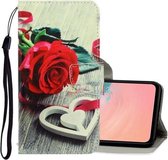 Voor Galaxy S20 3D gekleurde tekening horizontale flip PU lederen tas met houder & kaartsleuven & portemonnee (rode roos)
