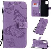 Voor Galaxy A71 Pressed Printing Butterfly Pattern Horizontale Flip PU lederen tas met houder & kaartsleuven & portemonnee & lanyard (paars)