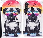 Voor Samsung Galaxy A21 Gekleurde Tekening Patroon Horizontale Flip Leren Case met Houder & Kaartsleuven & Portemonnee (Bril Hond)