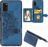 Voor Samsung Galaxy A41 Mandala Reliëf Magnetische Doek PU + TPU + PC Case met Houder & Kaartsleuven & Portemonnee & Fotolijst & Riem (Blauw)