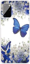 Voor Samsung Galaxy A41 gekleurd tekeningpatroon zeer transparant TPU beschermhoes (paarse vlinder)