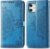 Voor iPhone 12 mini Halverwege Mandala Embossing Patroon Horizontale Flip Leren Case met Houder & Kaartsleuven & Portemonnee & Lanyard (Blauw)