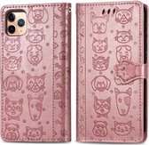 Voor iPhone 11 Pro Max Leuke Kat en Hond Reliëf Horizontale Flip PU Leren Case met Houder / Kaartsleuf / Portemonnee / Lanyard (Rose Goud)