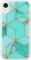 Voor iPhone XR Marble Series Stars Powder Dropping Epoxy TPU beschermhoes (Emerald Plaid)