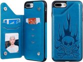 Voor iPhone 8 Plus / 7 Plus Skull Head Embossing Pattern Schokbestendige beschermhoes met houder & kaartsleuven & portemonnee (blauw)