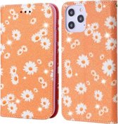 Voor iPhone 12 Pro Max Glinsterende Daisy Magnetische Horizontale Flip Leren Case met Houder & Kaartsleuven & Fotolijst (Oranje)