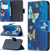 Voor iPhone 12 Pro Max Gekleurd tekeningpatroon Horizontaal lederen flip-hoesje met houder & kaartsleuven & portemonnee (gouden vlinder)