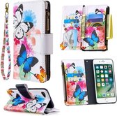 Voor iPhone 8 & 7 Gekleurde tekeningpatroon Rits Horizontale flip lederen hoes met houder & kaartsleuven & portemonnee (twee vlinders)