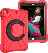 Voor iPad 10.2 pc + siliconen schokbestendige combinatiebehuizing met 360 graden roterende houder en handvat (rood + zwart)