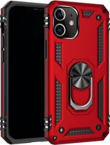 Voor iPhone 12 Pro Max schokbestendige TPU + pc-beschermhoes met 360 graden roterende houder (rood)