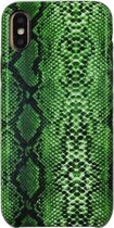 Voor iPhone XS Max Snake Skin-patroon PU + PVC-materiaal Schokbestendig Mobiele beschermhoes (grascyaan)