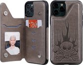 Voor iPhone 11 Pro Max Skull Head Embossing Pattern Schokbestendige beschermhoes met houder & kaartsleuven & portemonnee (grijs)