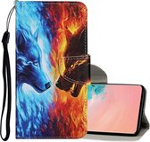 Voor Samsung Galaxy S10 Gekleurde Tekening Patroon Horizontale Flip Leren Case met Houder & Kaartsleuven & Portemonnee & Lanyard (Vlam Wolf)
