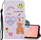 Voor Samsung Galaxy S20 Ultra Gekleurde Tekening Patroon Horizontale Flip Leren Case met Houder & Kaartsleuven & Portemonnee & Lanyard (Glimlachende Beer)