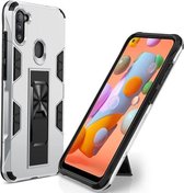 Voor Samsung Galaxy A11 EU-versie / M11 EU-versie Soldier Armor Schokbestendig TPU + PC magnetische beschermhoes met houder (zilver)