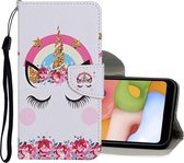 Voor Samsung Galaxy A01 Gekleurde tekening patroon Horizontale flip lederen tas met houder & kaartsleuven & portemonnee (eenhoorn)