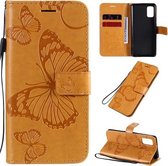 Voor Samsung Galaxy A41 3D vlinders reliëf patroon horizontaal flip lederen tas met houder & kaartsleuf & portemonnee (geel)