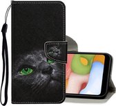Voor Samsung Galaxy A01 Gekleurde Tekening Patroon Horizontale Flip Leren Case met Houder & Kaartsleuven & Portemonnee (Cartoon Kat)