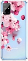 Voor Samsung Galaxy A71 gekleurd tekeningpatroon zeer transparant TPU beschermhoes (kersenbloesems)