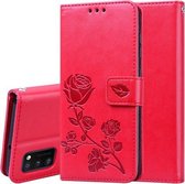 Voor Samsung Galaxy A41 Rose reliëf horizontale flip PU lederen tas met houder & kaartsleuven & portemonnee (rood)