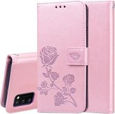 Voor Samsung Galaxy A41 Rose reliëf horizontale flip PU lederen tas met houder & kaartsleuven & portemonnee (rose goud)