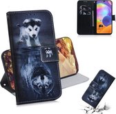 Voor Galaxy A31 Gekleurde tekening Horizontale flip lederen tas met houder & kaartsleuf & portemonnee (Wolf en hond)