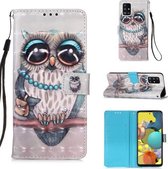 Voor Galaxy A51 5G 3D Schilderen Horizontale Flip Leren Case met Houder & Kaartsleuf & Lanyard (Uil)
