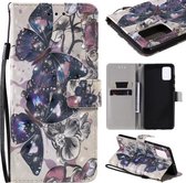 Voor Galaxy A71 3D schilderij horizontale flip lederen tas met houder & kaartsleuf & lanyard (zwarte vlinders)