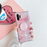 TPU glanzende laser marmer kleurrijke mobiele telefoon beschermhoes met opvouwbare beugel voor Galaxy Note10 + (roze)
