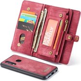 CaseMe-008 afneembare multifunctionele retro matte horizontale flip lederen hoes voor Galaxy A20 / M10S, met kaartsleuf en houder en ritsportemonnee en fotolijst (rood)