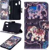 3D Gekleurde Tekening Patroon Horizontale Leren Flip Case voor Samsung Galaxy M20, met Houder & Kaartsleuven & Portemonnee (Twee Olifanten)