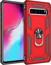 Armor Shockproof TPU + PC beschermhoes voor Galaxy S10 5G, met 360 graden rotatiehouder (rood)