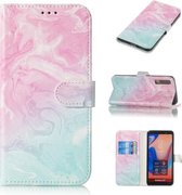 Gekleurde tekening marmer patroon horizontale flip PU lederen tas met houder & kaartsleuven & portemonnee voor Galaxy A7 (2018) (roze groen)