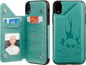 Voor iPhone XR Skull Head Embossing Pattern Schokbestendige beschermhoes met houder & kaartsleuven & portemonnee (groen)