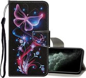 Voor iPhone 11 Pro Max Gekleurd tekeningpatroon Horizontaal lederen flip-hoesje met houder & kaartsleuven & portemonnee (fluorescerende vlinder)