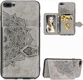 Voor iPhone 8 Plus / 7 Plus Mandala Reliëf Magnetische Doek PU + TPU + PC Case met Houder & Kaartsleuven & Portemonnee & Fotolijst & Riem (Grijs)