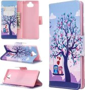 Voor Sony Xperia 20 Gekleurde tekening patroon Horizontale flip lederen tas met houder & kaartsleuven & portemonnee (twee uilen)