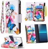 Voor Sony Xperia L4 Gekleurde Tekening Patroon Rits Horizontale Flip Leren Case met Houder & Kaartsleuven & Portemonnee (Twee Vlinders)
