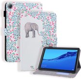Huawei MediaPad M5 Lite 8 Gekleurde tekening horizontale lederen flip case met houder & kaartsleuf & fotolijst (olifant en bloemen)