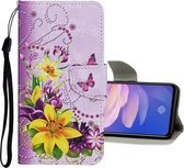 Voor Vivo Y91C Gekleurde tekening patroon Horizontale flip lederen tas met houder & kaartsleuven & portemonnee (gele bloem vlinder)