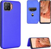 Voor OPPO F17 / A73 (2020) koolstofvezel textuur magnetische horizontale flip TPU + pc + PU lederen tas met kaartsleuf (blauw)